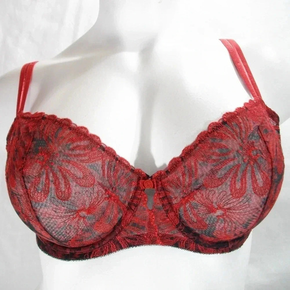 34DD Paramour 115009 Ellie Demi Unlined Lace Japanese Red Blossoms🌹 NWT - Picture 5 of 16